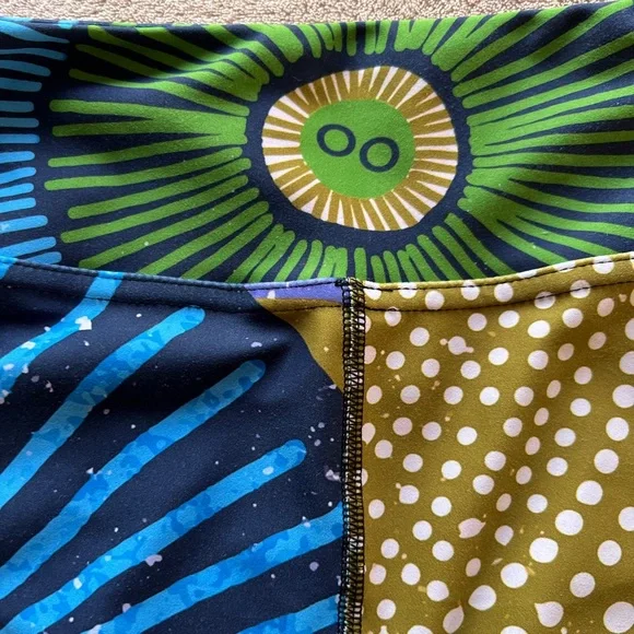 Loony legs sz L “Ethno Pop” blue green funky wild print fun Print Leggings EUC - Picture 8 of 8